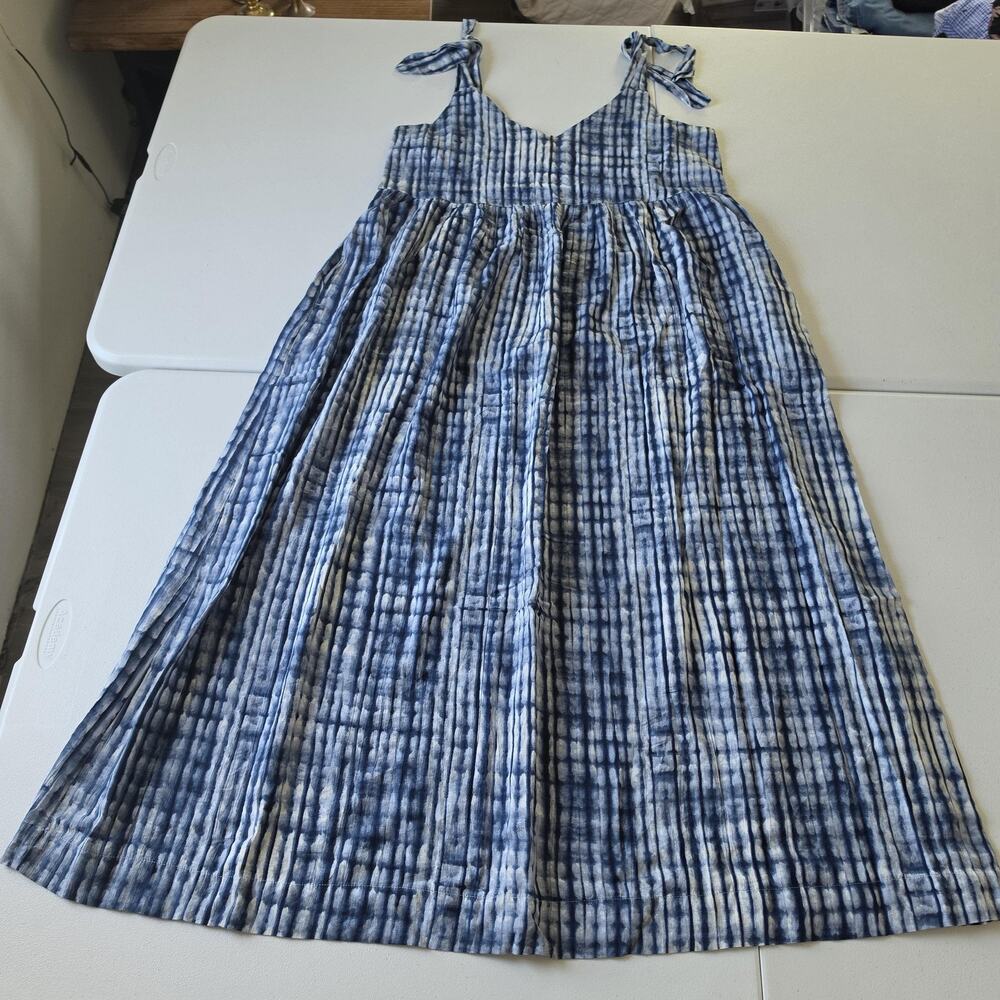 Gap Dress Womens L Blue Tie Dye Pleated Maxi Sundress Pockets Summer Casual